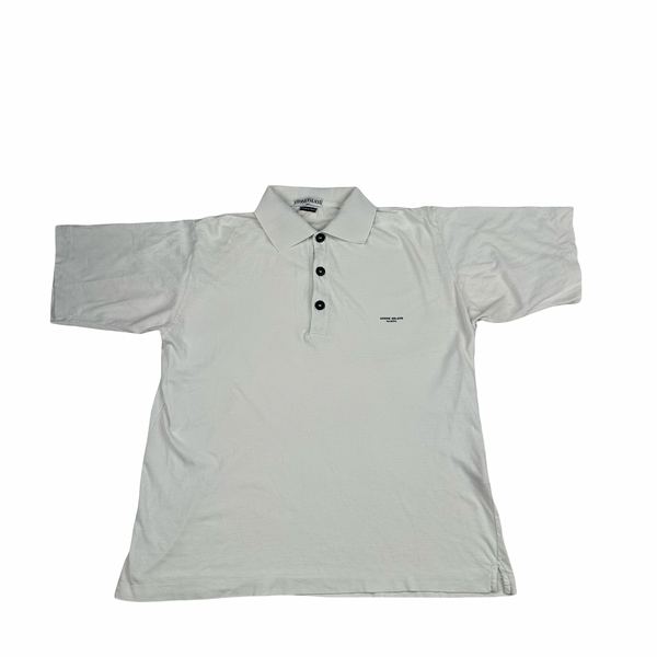 Stone Island 1997 White Cotton Spellout Vintage Polo Shirt - Medium