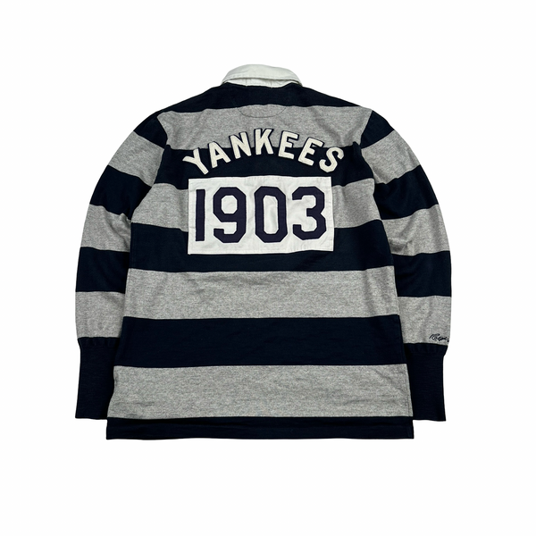 Ralph Lauren x NY Yankee Navy Stripped Long Sleeve Polo Shirt - Small
