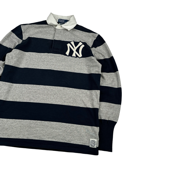 Ralph Lauren x NY Yankee Navy Stripped Long Sleeve Polo Shirt - Small
