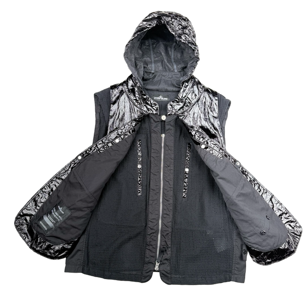 Stone Island 2022 Black Shadow Project Glass Linen Utility Vest - Large