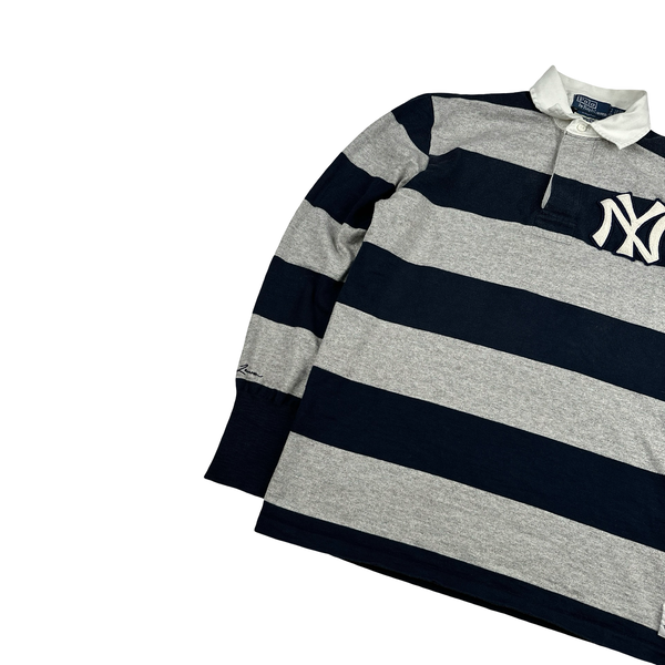 Ralph Lauren x NY Yankee Navy Stripped Long Sleeve Polo Shirt - Small