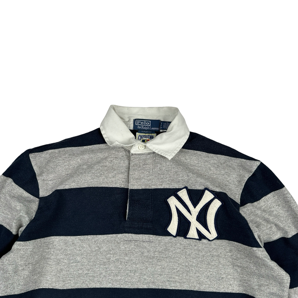 Ralph Lauren x NY Yankee Navy Stripped Long Sleeve Polo Shirt - Small
