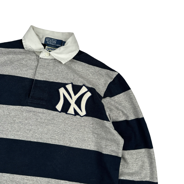 Ralph Lauren x NY Yankee Navy Stripped Long Sleeve Polo Shirt - Small