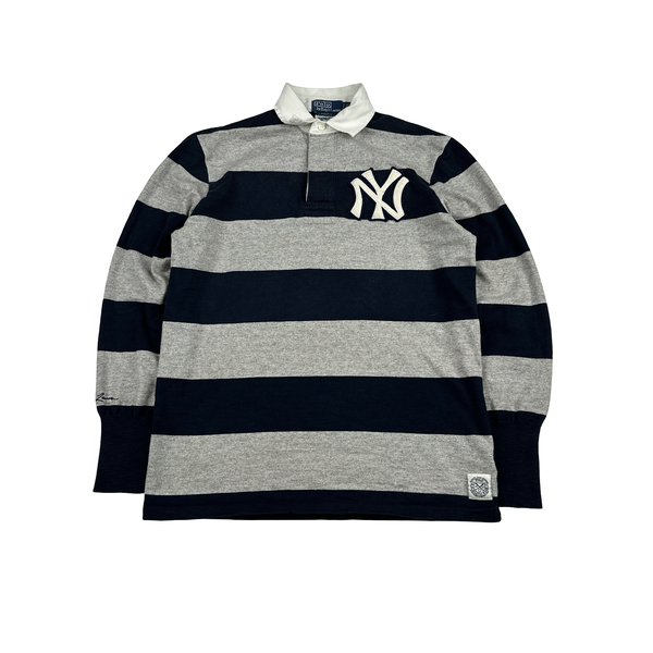 Ralph Lauren x NY Yankee Navy Stripped Long Sleeve Polo Shirt - Small