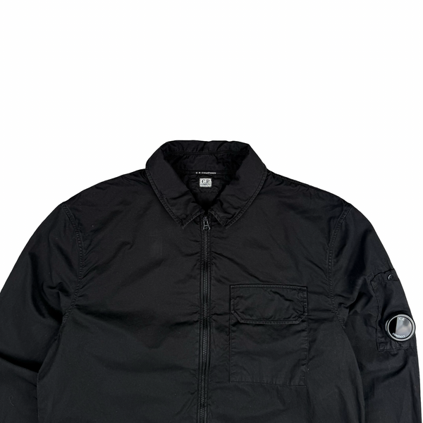 CP Company Black Cotton Lens View Zipped Overshirt - Small
