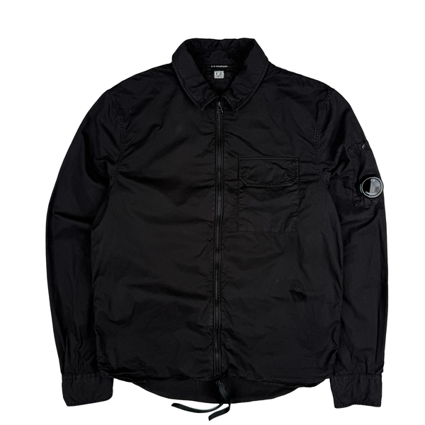 CP Company Black Cotton Lens View Zipped Overshirt - Small