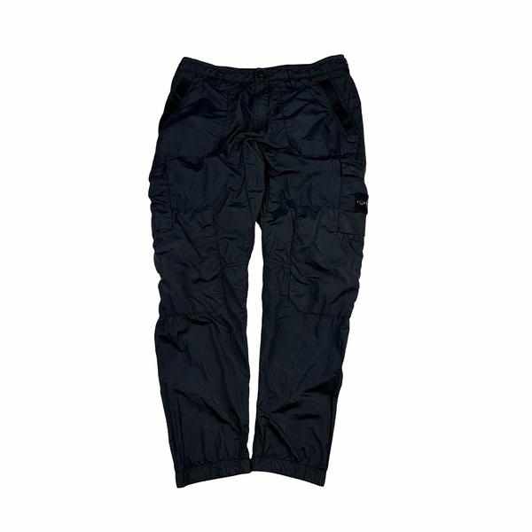 Stone Island Black Seersucker Nylon Rip Stop Cargo Trousers - 34"