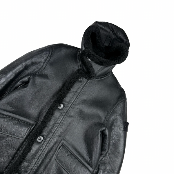 Stone Island X Supreme Hand Painted Hooded Shearling Jacket - Small
