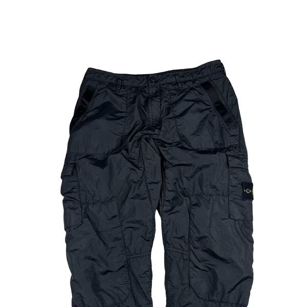 Stone Island Black Seersucker Nylon Rip Stop Cargo Trousers - 34"