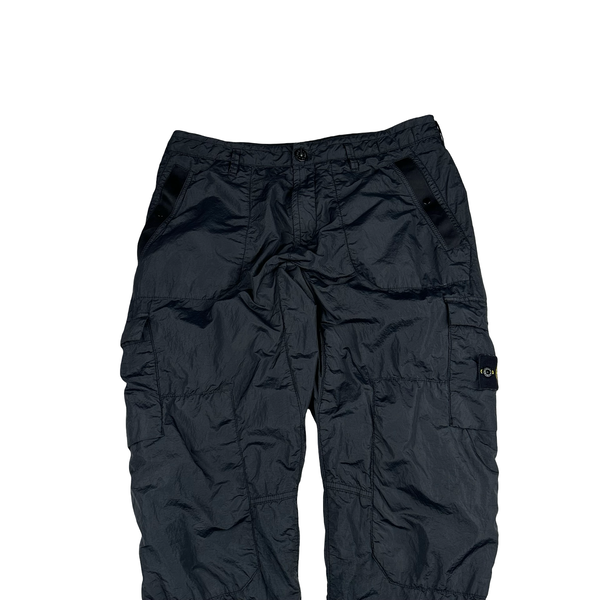 Stone Island Black Seersucker Nylon Rip Stop Cargo Trousers - 34"