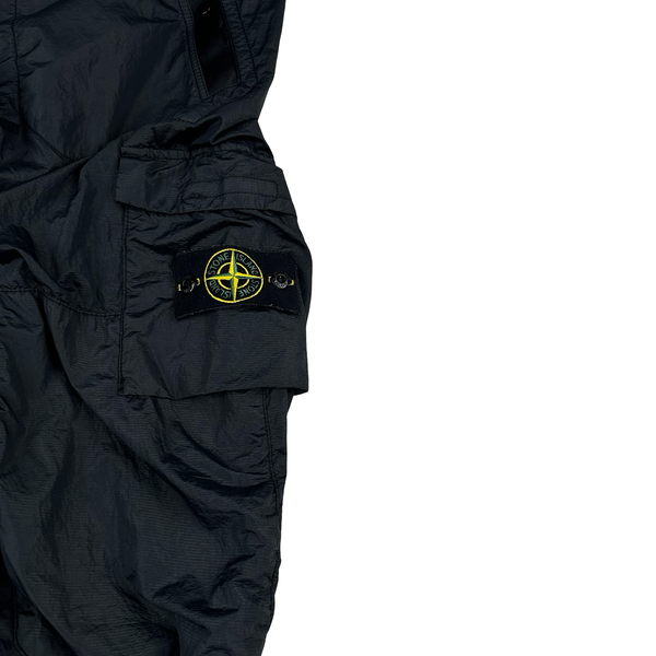 Stone Island Black Seersucker Nylon Rip Stop Cargo Trousers - 34"