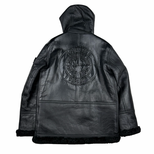 Stone Island X Supreme Hand Painted Hooded Shearling Jacket - Small