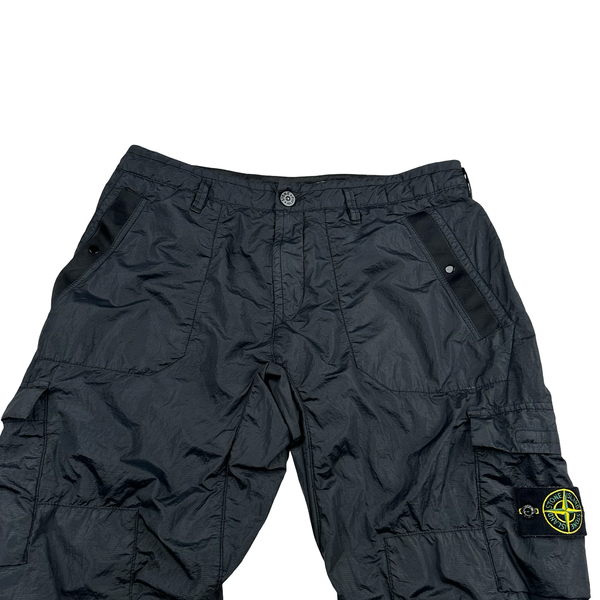 Stone Island Black Seersucker Nylon Rip Stop Cargo Trousers - 34"