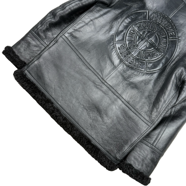 Stone Island X Supreme Hand Painted Hooded Shearling Jacket - Small
