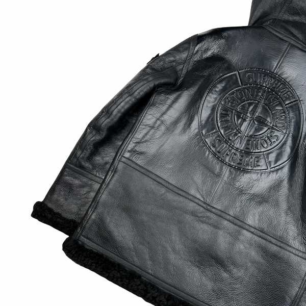 Stone Island X Supreme Hand Painted Hooded Shearling Jacket - Small