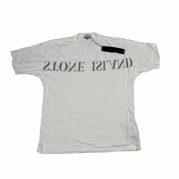 Stone Island 2022 White Reverse Spellout T Shirt - Large