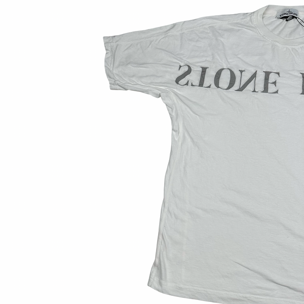 Stone Island 2022 White Reverse Spellout T Shirt - Large