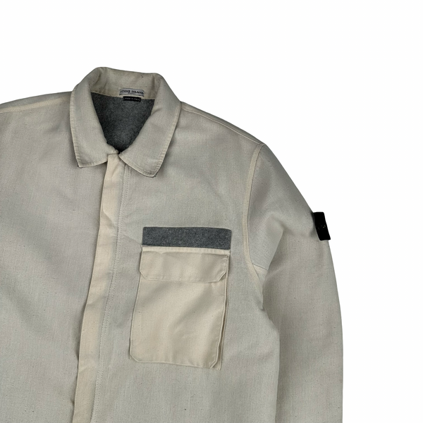 Stone Island 2003 Cream Heavyweight Lined Cotton Chore Jacket - XL