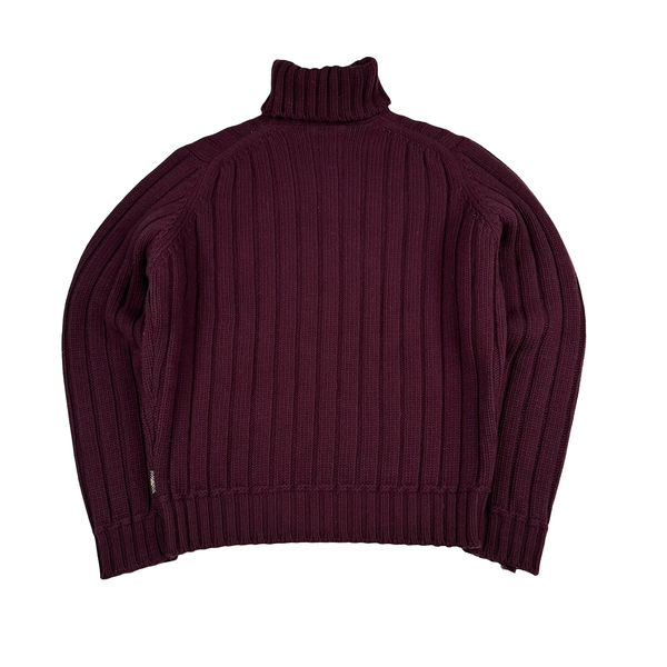 Burberry Burgundy Turtle Neck Wool Knit Jumper - Large