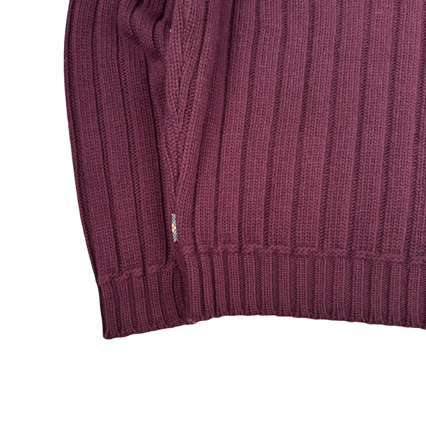 Burberry Burgundy Turtle Neck Wool Knit Jumper - Large