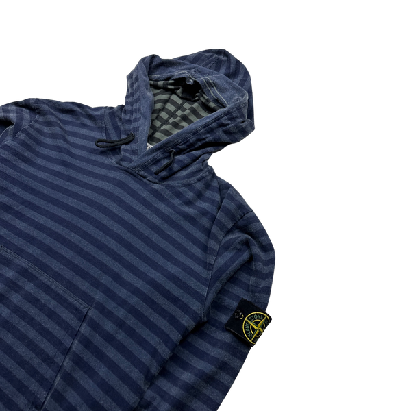 Stone Island 2008 Navy Striped Stretch Cotton Hoodie - Medium