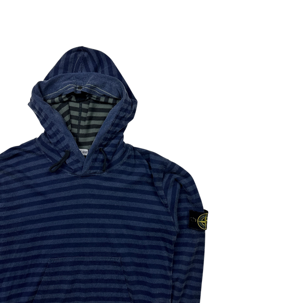 Stone Island 2008 Navy Striped Stretch Cotton Hoodie - Medium