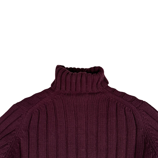 Burberry Burgundy Turtle Neck Wool Knit Jumper - Large