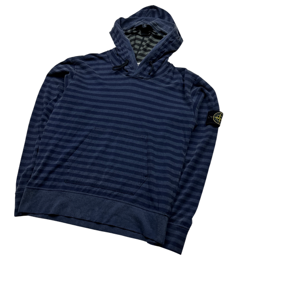 Stone Island 2008 Navy Striped Stretch Cotton Hoodie - Medium