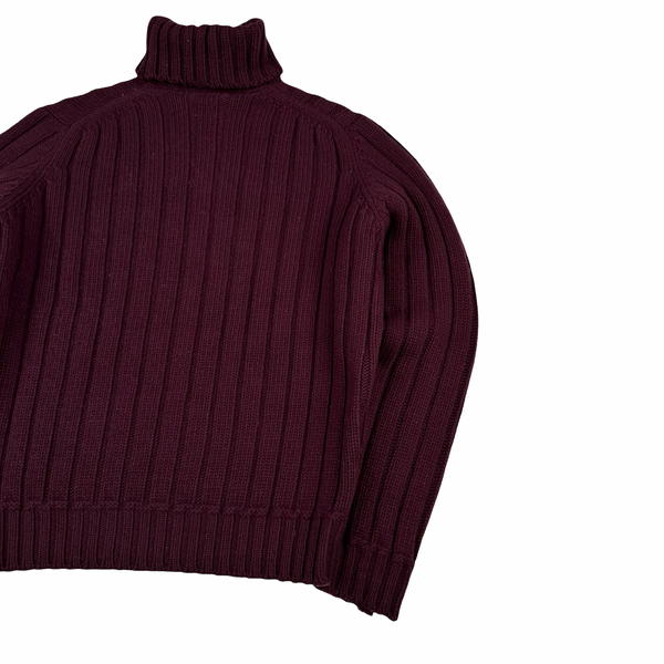 Burberry Burgundy Turtle Neck Wool Knit Jumper - Large