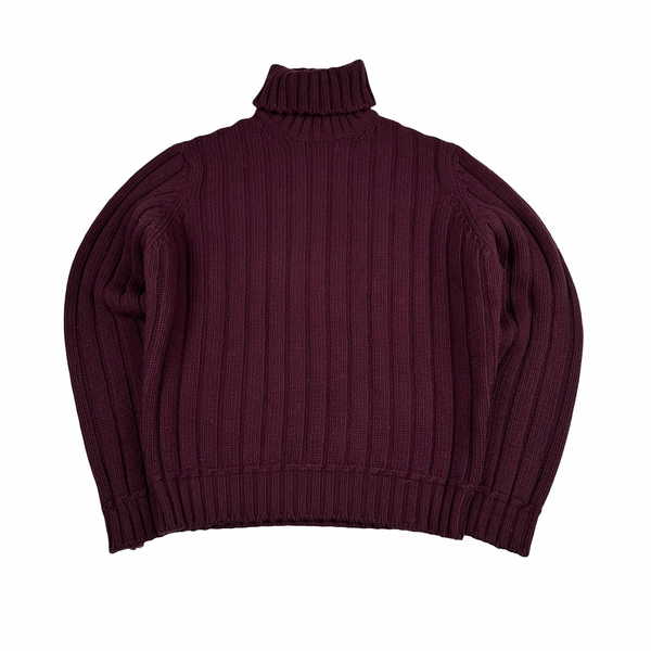 Burberry Burgundy Turtle Neck Wool Knit Jumper - Large