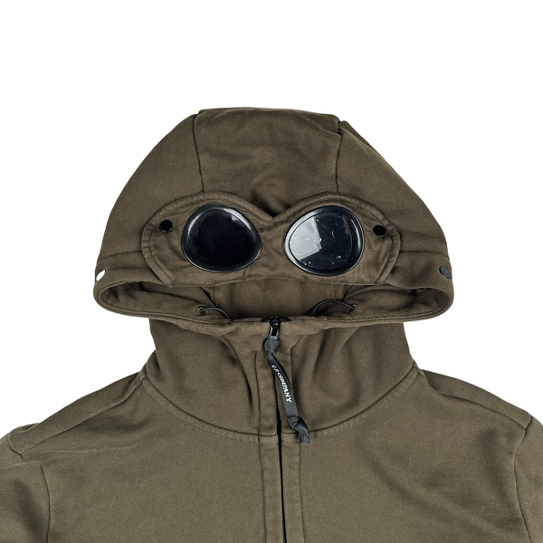 CP Company Khaki Goggle Cotton Zip Up Hoodie - Large