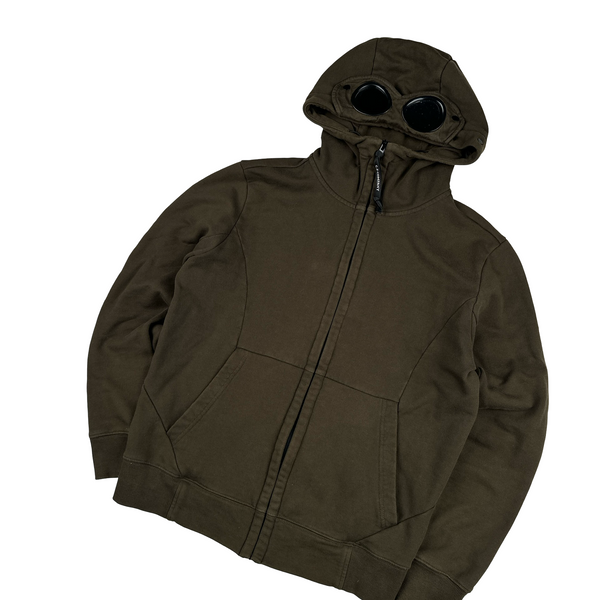 CP Company Khaki Goggle Cotton Zip Up Hoodie - Large