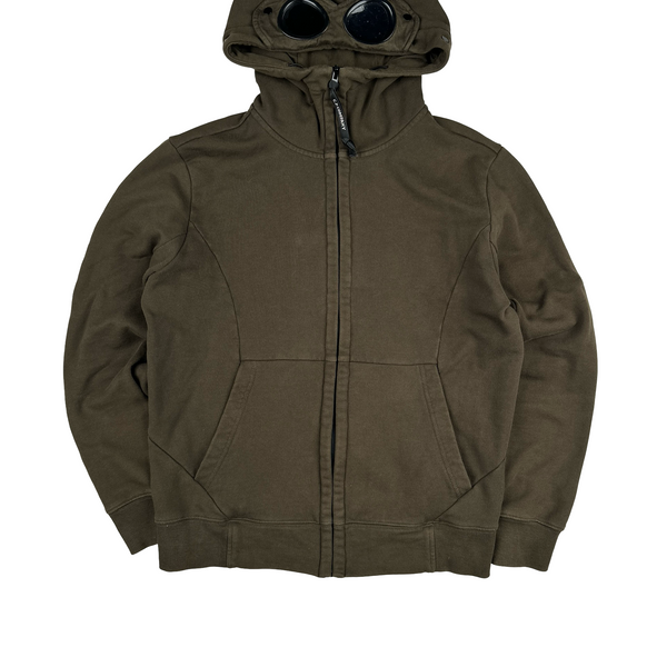 CP Company Khaki Goggle Cotton Zip Up Hoodie - Large