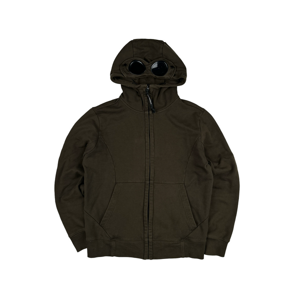 CP Company Khaki Goggle Cotton Zip Up Hoodie - Large