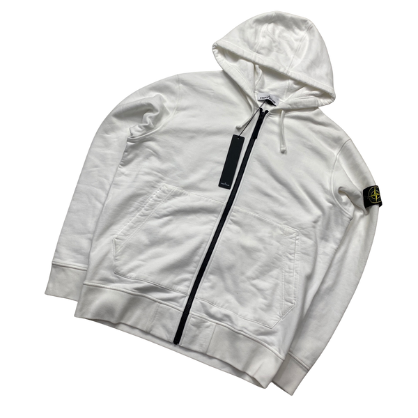 Stone Island 2022 White Cotton Zipped Hoodie - XL