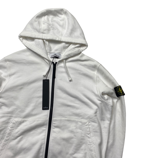 Stone Island 2022 White Cotton Zipped Hoodie - XL