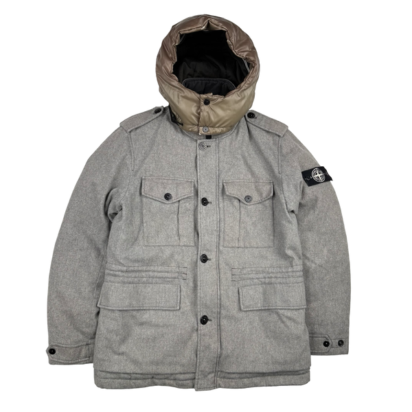 Stone Island 2014 Grey Ice Wool Blend Down Field Jacket - Large