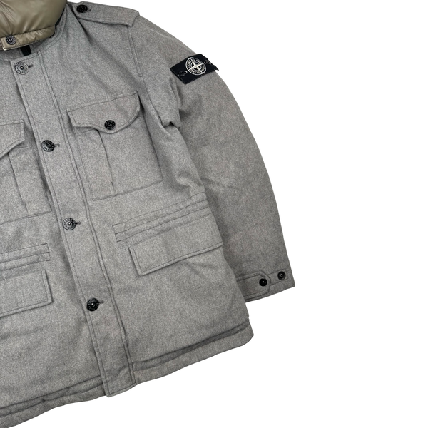 Stone Island 2014 Grey Ice Wool Blend Down Field Jacket - Large