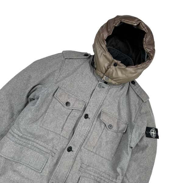 Stone Island 2014 Grey Ice Wool Blend Down Field Jacket - Large