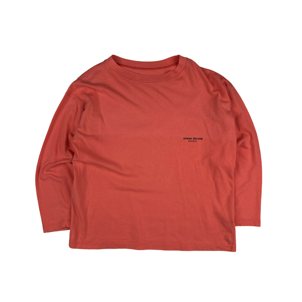 Stone Island Vintage 1989 Salmon Pink Marina Spellout Cotton Long Sleeve T Shirt - Large