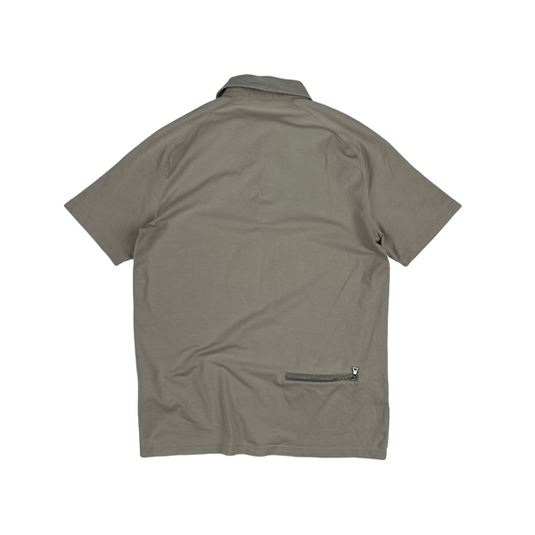 Prada Grey Stretch Cotton Zip up Collared Red Tab Polo Shirt - Large
