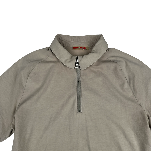 Prada Grey Stretch Cotton Zip up Collared Red Tab Polo Shirt - Large