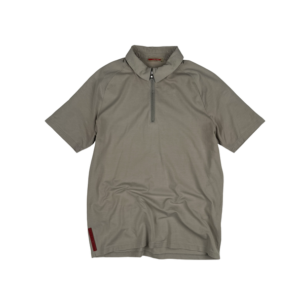 Prada Grey Stretch Cotton Zip up Collared Red Tab Polo Shirt - Large