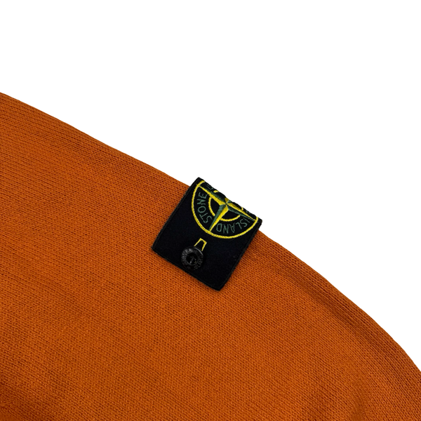 Stone Island 2023 Orange Cotton Knit Collared Quarter Zip Jumper - Large