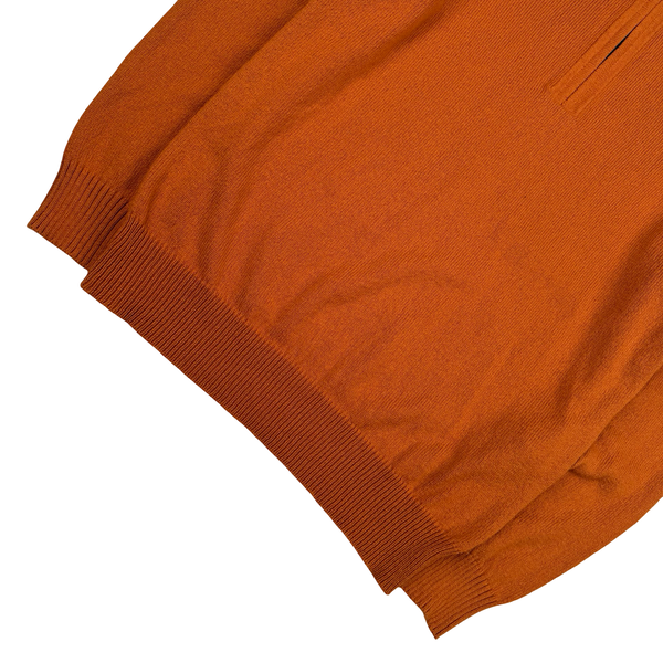 Stone Island 2023 Orange Cotton Knit Collared Quarter Zip Jumper - Large