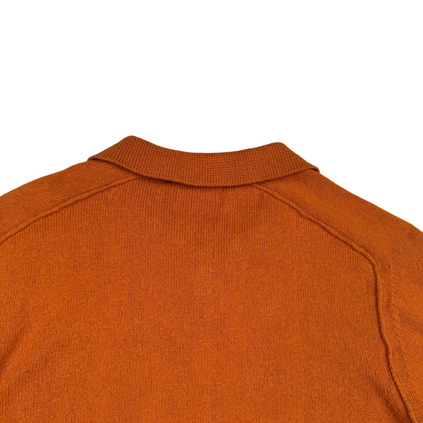 Stone Island 2023 Orange Cotton Knit Collared Quarter Zip Jumper - Large