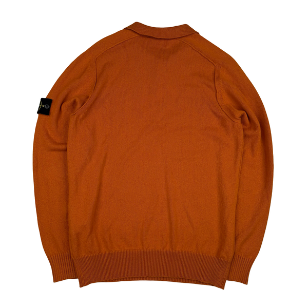 Stone Island 2023 Orange Cotton Knit Collared Quarter Zip Jumper - Large