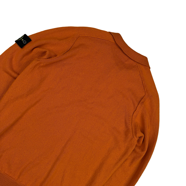 Stone Island 2023 Orange Cotton Knit Collared Quarter Zip Jumper - Large