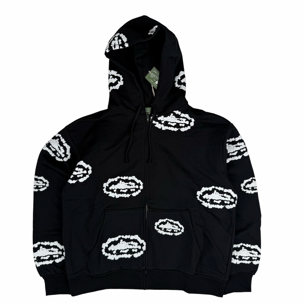 Denim Tears Black Embossed Corteiz Tears Zip Hoodie Jumper - Medium
