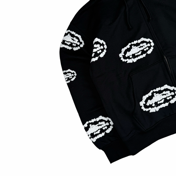 Denim Tears Black Embossed Corteiz Tears Zip Hoodie Jumper - Medium